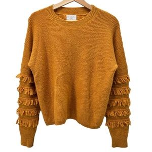 Absolutely Creative Worldwide Mustard Gold Metallic Fringe Sleeve Sweater Medium